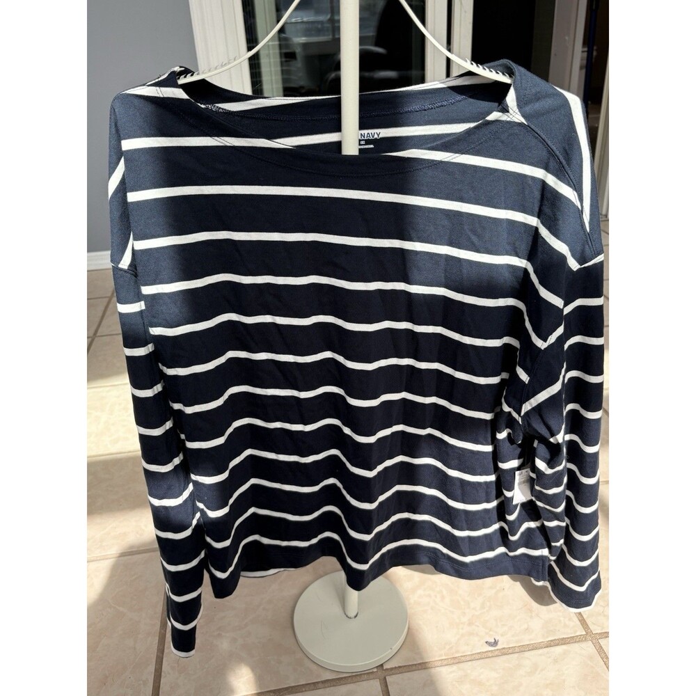 Brand New Old Navy Women’s 3/4 Sleeve Shirt Size 2X Navy Blue & White Stripes